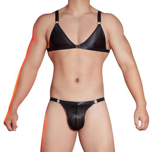 Gay men's metal ring suspender three-point style Japanese and Korean style male passion temptation suit sexy thong transvestite white top + white underwear