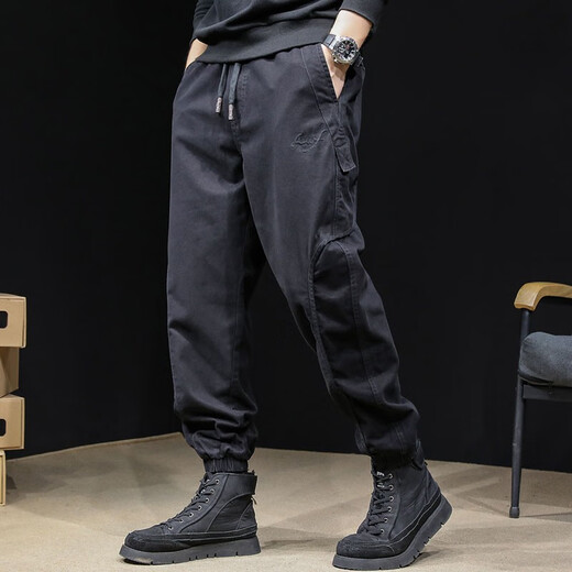 Gu Xiansen's leggings casual pants men's loose American retro overalls men's autumn and winter leggings large size harem long pants black 2XL 160-180Jin Jin equals 0.5 kg