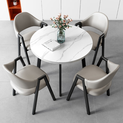 遇造洽谈桌椅组合接待桌椅小圆桌子简约休闲餐桌椅1桌4椅 卡其色