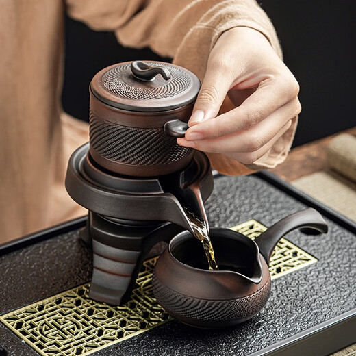 Tang Feng Purple Pottery Kung Fu Tea Set Purple Clay Retro Covered Bowl Tea Cup Household Teapot Set Stone Mill Lazy Anti-scalding Tea Making Artifact Purple Pottery Automatic Tea Maker + Male Cup