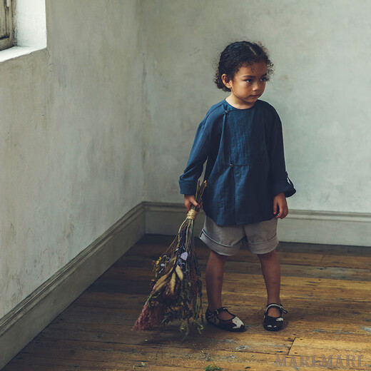 MARLMARL baby boys and girls shirts long-sleeved shirt 03 dark blue fukusa gift packaging gray 90 cm