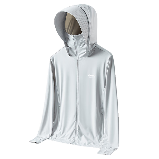 JEEP Ice Silk UPF50+ Sun Protection Clothing for Men Summer 2025 New Anti-UV Outdoor Thin Fishing Sun Protection Clothing for Men - Glacier Gray Upgraded Version Detachable Brim L