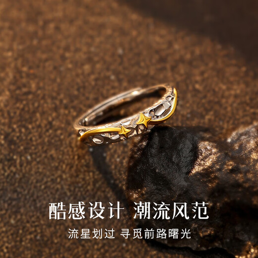 Zhizhen Yinlou silver ring men's live trendy high-end single tail ring Chinese Valentine's Day gift birthday gift for boyfriend and husband Lone Star Men's Ring