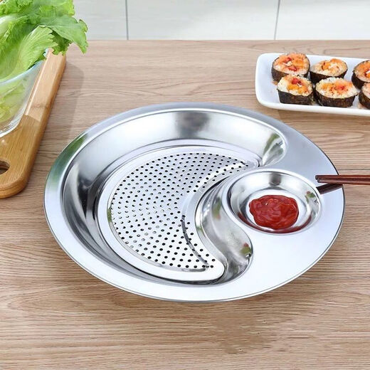 Peizhou dumpling plate stainless steel tray round plate dumpling plate household drain plate dumpling plate creative multi-purpose plate flat plate round flat plate thickened 30cm