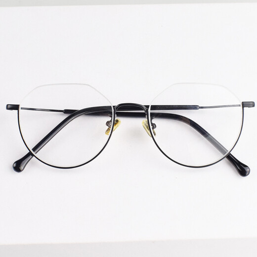 Qiyan's lower half-frame myopia glasses Korean version anime two-dimensional glasses for men and women with color-changing anti-blue light round face black flat lenses