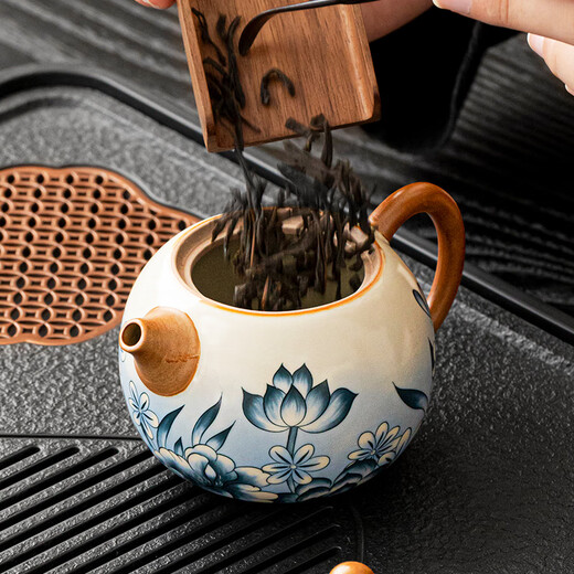 Tangfeng Ru Kiln Kung Fu Tea Set household high-end one pot and two cups personal ceramic teapot teacup gift box Ru Kiln Lotus Xishi Pot + 2 cups + gift box
