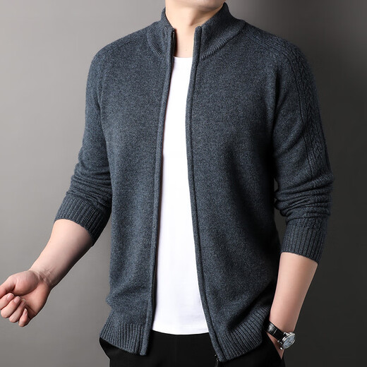 Hengyuanxiang 100% Pure Wool Sweater Men's Autumn and Winter Zipper Cardigan Sweater Thickened Knitwear Jacket Loose Half Turtle Collar Men's Navy XL Recommended 140-160 Jin Jin equals 0.5 kg