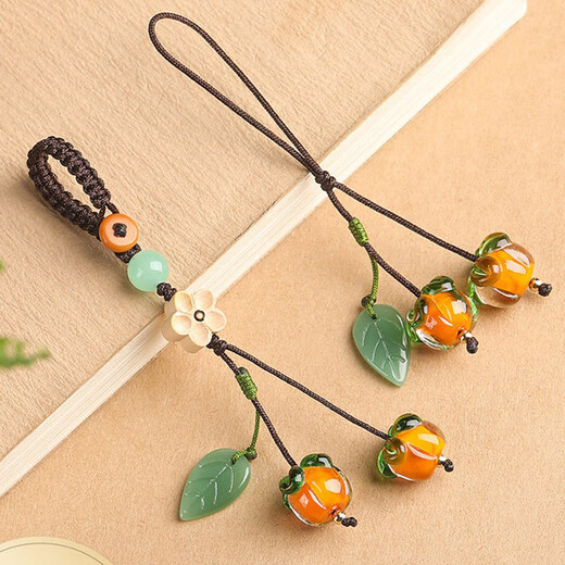 Leledi Shishi Ruyi Glaze Persimmon car keychain pendant exquisite and cute men and women pendant lanyard flat knot style