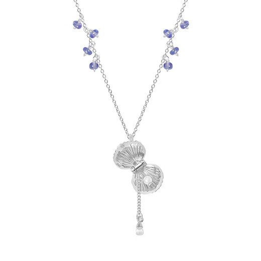 Baozha natural tanzanite mini shell necklace can open the treasure box 925 sterling silver clavicle chain for women Tanzanite mini small shell box necklace