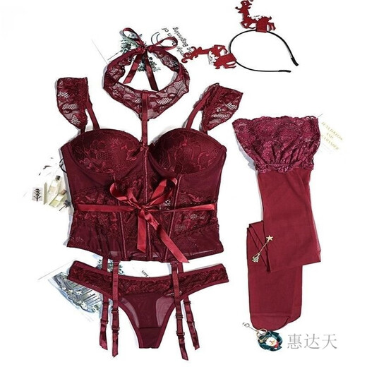 Hot girl lace bra padded suit fishbone suspender sexy vest pure desire outer wear body shaping short top waist sexy temptation red + pants