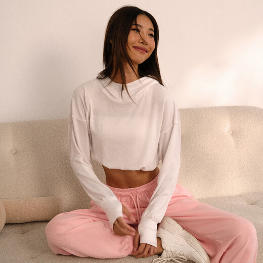 La Nikar hooded sports top women's autumn and winter loose slimming running long-sleeved T-shirt Pilates training fitness wear-S1235 white XS