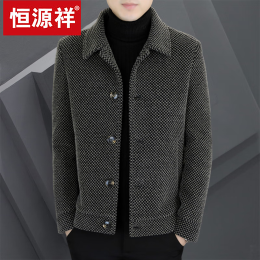 Hengyuanxiang's new spring, autumn and winter woolen jackets for middle-aged men, business casual stand-up collar woolen jackets, men's woolen coats, khaki+velvet++ thick, 71 models, XXS XXL code, recommended 140-155 Jin Jin equals 0.5 kg