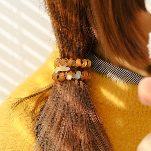 TELETIESx Takasha co-branded American imported telephone wire hair tie Terry ring headband chocolate bear M code 2 pieces