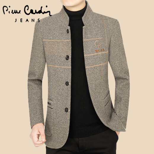 Pierre Cardin Woolen Coat Hen Autumn and Winter Media-Enge Stand Collar Chaqueta Hombres de moda de moda casual Men Dad Navy Blue L (120-140Jin [Jin equivale a 0.5 kg])