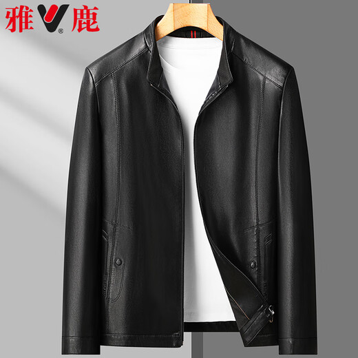 Yalu Leather Jacket Men's Spring and Autumn Business Casual Stand Collar Solid Color Leather Jacket Young and Middle-aged Men's Dad's Jacket Jacket
