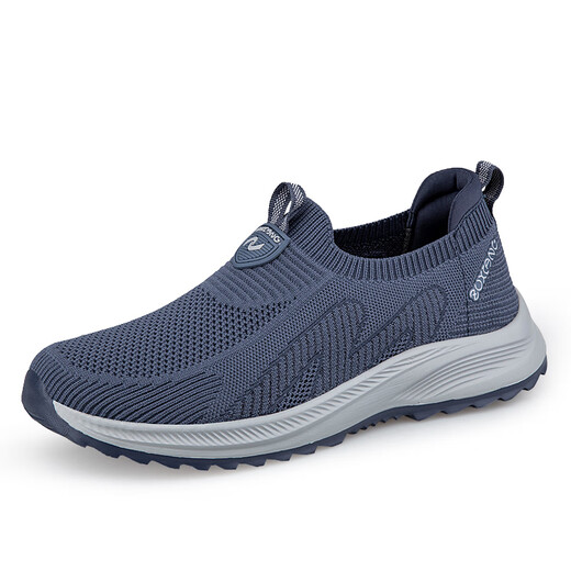 步步快足力健老人鞋秋季一脚蹬男网面透气中老年舒适爸爸散步休闲健步鞋 雾蓝D6605男NI 42 运动鞋标准码