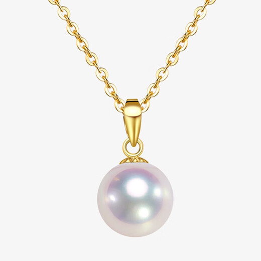 Qiongruige Japanese Akoya Pearl Necklace for Women 18K Gold Melon Seed Seawater Pearl Pendant Single Birthday Gift for Girlfriend 8-8.5mm