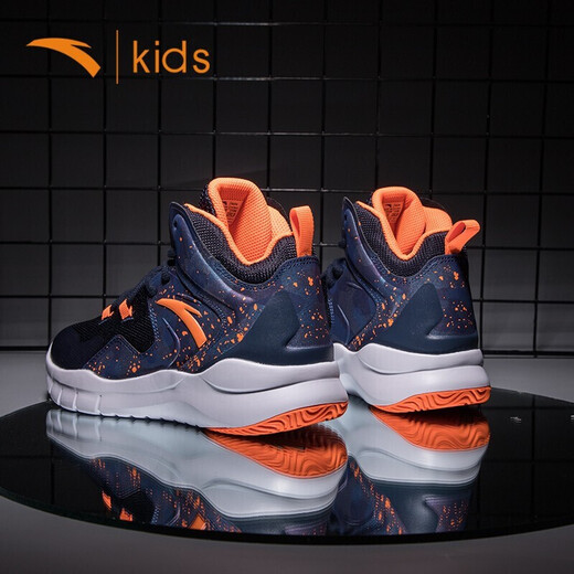 安踏童鞋男童运动鞋秋冬季新款休儿童高帮篮球鞋学生中大童球鞋男 深蓝黑/橙1105 33