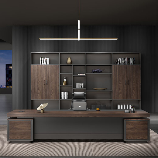 GEZHIMU Boss Desk President's Desk Simple Modern Single Manager Executive Desk Office Boss Desk and Chair Combination 3.2m Table + Luxurious Double Cabinet + Boss Chair + 8-Door Cabinet