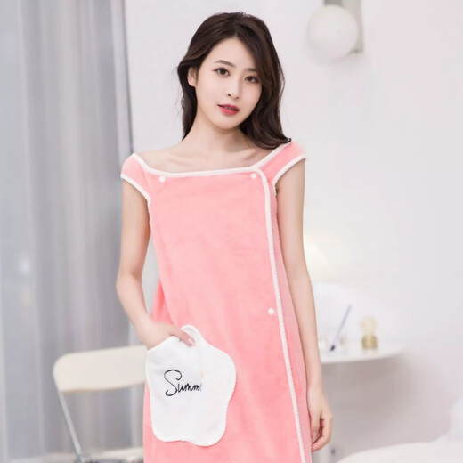Wearable Bath Towel Women's Suspender Bathrobe Bath Skirt Thickened Wearable Bath Towel Vest Style Bath Towel Large Pink Star Style Small Size Suitable for 80-130 Jin Jin equals 0.5 kg to wear