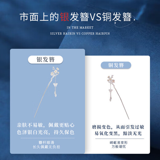 China Gold (CHINA GOLD) sterling silver hairpin for women S925 silver twelve flower gods silver hairpin ancient style hairpin birthday gift for girlfriend and wife January flower god plum blossom hairpin