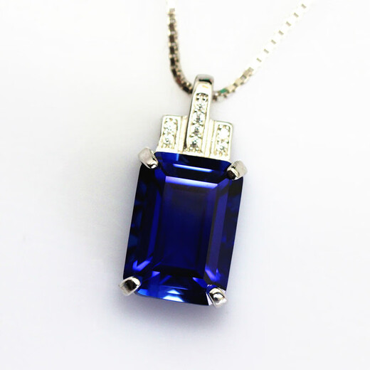 Anmi Love Double Yingxi rectangular tanzanite sapphire pendant necklace women's accessories jewelry color treasure 925 silver plated white gold main stone 12X16mm with chain