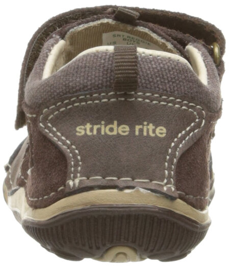 Stride rite children's toe-cap sandals, lightweight and comfortable outdoor sports shoes, Velcro design, Brown 4 Wide Toddler
