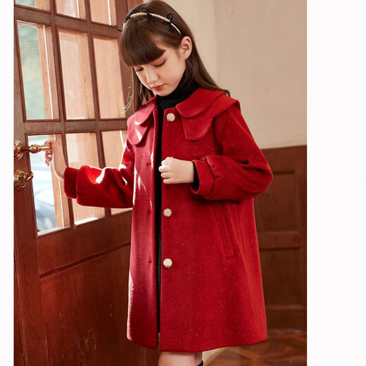 G.duck manteau en laine pour filles style automne et hiver robe de voeux du nouvel an rouge manteau en laine pour enfants épaissi matelassé rouge style matelassé 120