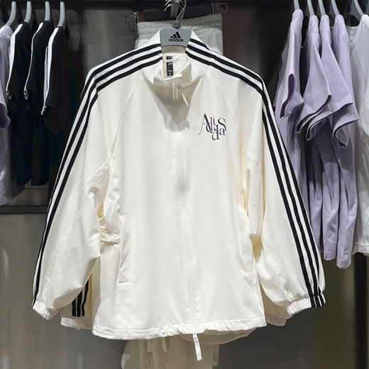 Adidas Clover Jacket Femme 2025 Automne et Hiver Nouveau Vêtements de Sport Lâches Décontractés Col Montant Tissé Veste Coupe-Vent JI9768 Han Jade Blanc XL