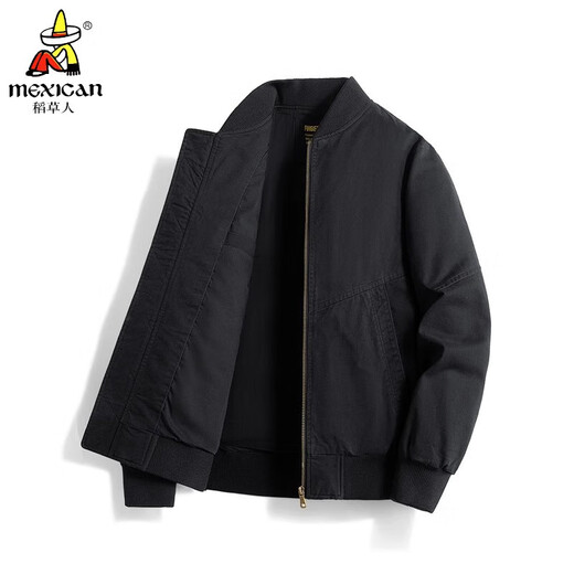 Scarecrow Brand Jacket Autumn and Winter Men's New Pure Cotton Workwear Bomber Jacket Men's American Retro Casual Baseball Uniform Black L Recommended 120-135 Jin Jin equals 0.5 kg
