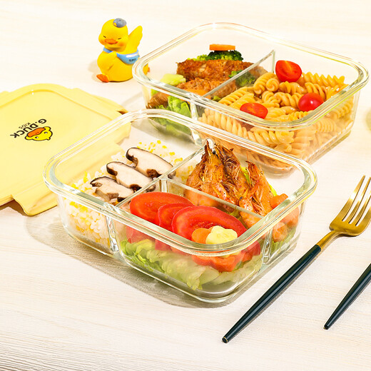 
Cilock (cilock) small yellow duck glass lunch box microwave heating special bowl office worker brings lunch box fruit bento box freshness box three partitions 1050+ soup cup 720+ round 450+ bag + tableware