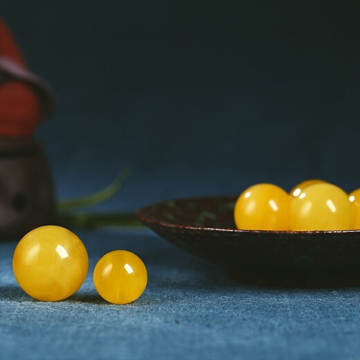 OUCERNY natural beeswax loose beads, amber full of honey, chicken fat, yellow old-shaped round beads with beads, Buddhist beads, cultural toy bracelets, accessories beads, single 8mm+ (high-quality elastic cord + lead)