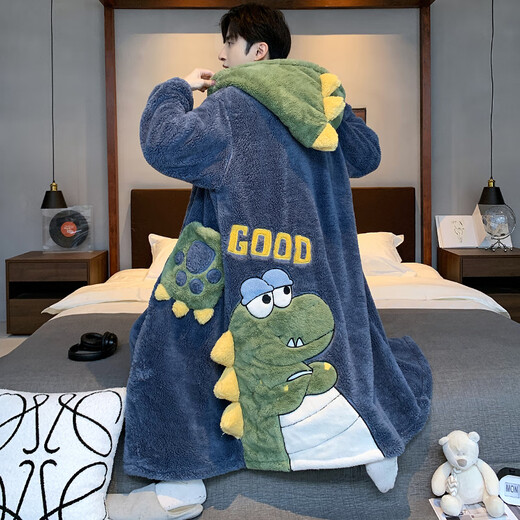 Yu Zhaolin Men's Pajamas Autumn and Winter Coral Velvet Plus Velvet Thickened Winter Youth Pajamas Men's Flannel Bathrobe Home Clothing