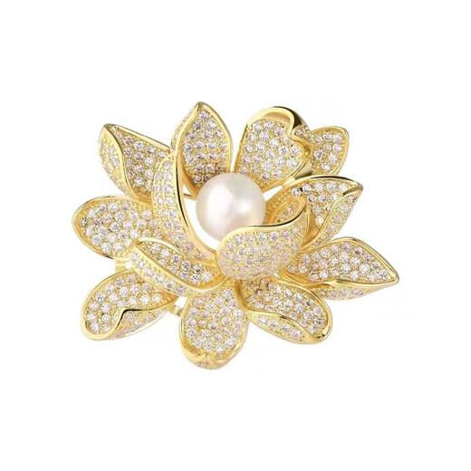 Qianla temperament lotus brooch for women exquisite corsage new trendy flower imitation pearl pin-feel accessories for women X0263 lotus-gold imitation pearl