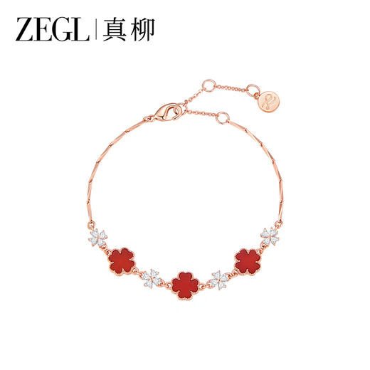 Caizhi Zhenliu Designer 925 Silver Four-leaf Clover Bracelet Women's Light Luxury Niche 2025 New Red Agate Bracelet Black Agate Four-leaf Clover Bracelet 18.5cm