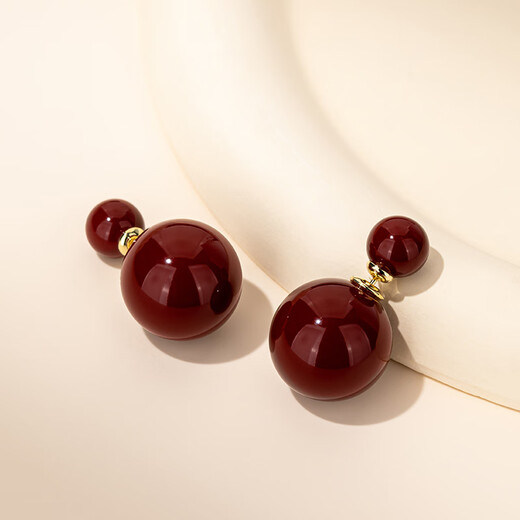 Qlady temperament double-sided red round beads silver needle earrings 2025 new temperament high-end light luxury earrings women's New Year earrings