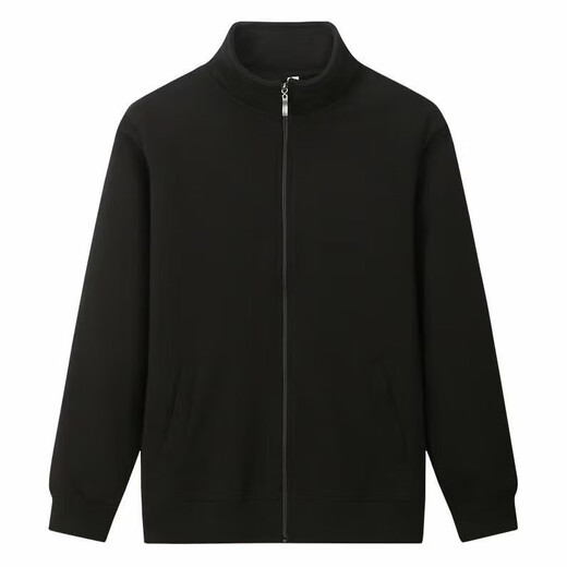 Stand collar zipper sweatshirt for men and women, cardigan jacket, sweatshirt, men's coat, autumn and winter men's clothing, versatile black 3XL