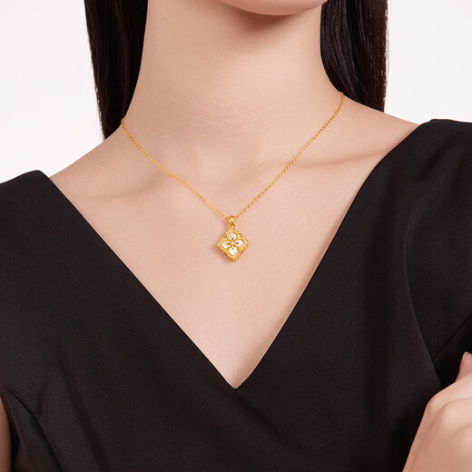 Safir's birthday gift 18K gold pendant for women lucky four-leaf clover color gold inlaid stone pendant for girlfriend gift single pendant