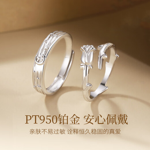 Dirholl Little Prince and Rose Platinum Ring PT950 Platinum Couple Proposal Ring 520 Valentine's Day Gift for Girlfriend Light Luxury Style - Little Prince and Rose Pair of Rings - No Engraving