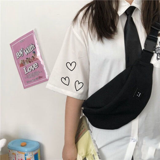 Mo Shenggu bag women's 2023 new canvas bag for female students Korean version crossbody ins simple fashion chest bag versatile small waist bag black with frog