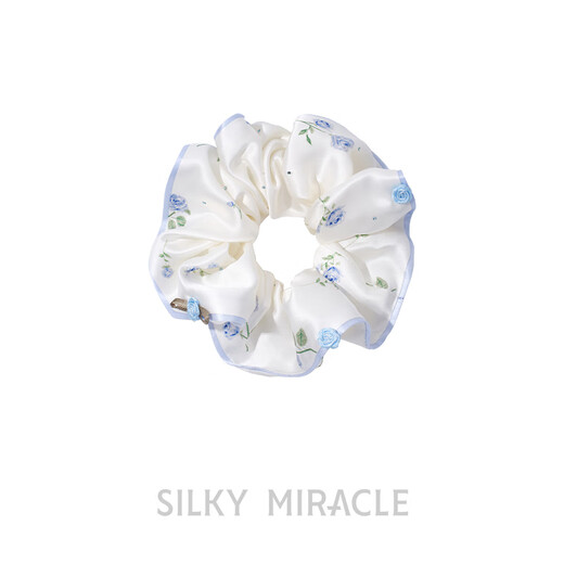 SILKY MIRACLE Silk Hair Tie London Rose Series Rose Mulberry Silk Crystal Head Flower Sweet Premium Gift Light Blue Rose Crystal Hair Tie