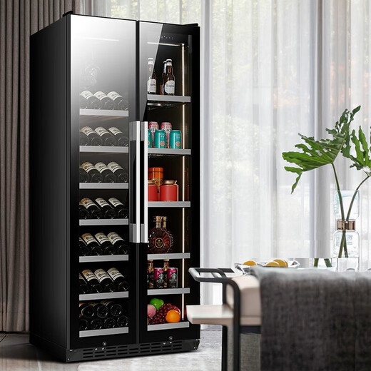 BAIKAILUN variable frequency wine cabinet dual temperature constant temperature red cabinet home living room ice bar office tea refrigerator double door office thin zero embedded bench embedded freezer embedded glass refrigerator mirror dual temperature fully equipped with 274 bottles thin section