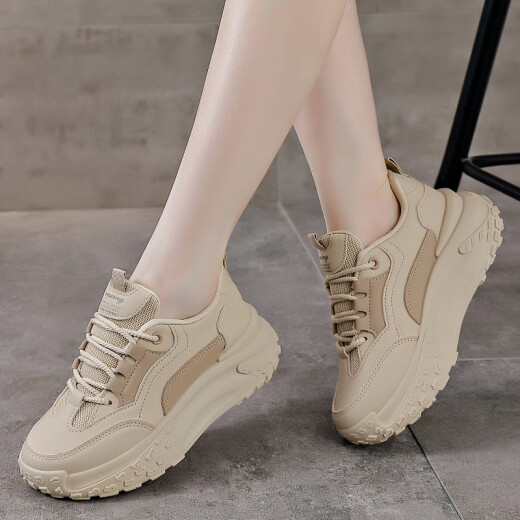 Huilirui 2024 new spring casual sports versatile high-end leather platform dad shoes thick-soled white shoes for women light luxury high-end brand light luxury high-end brand [clear I warehouse I code] black light luxury high-end brand light luxury high-end brand [clear, I warehouse I code] 35