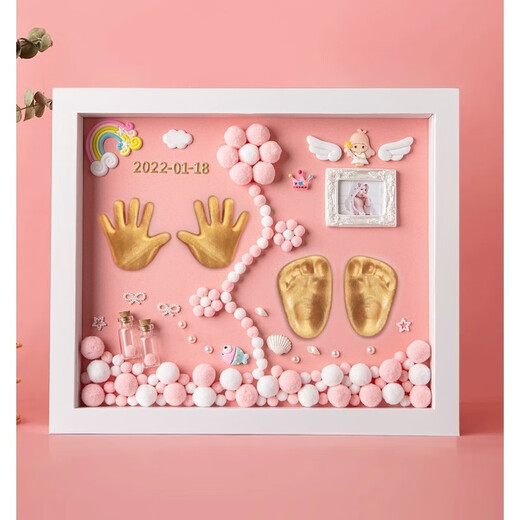 Full Moon Commemorative Hand and Foot Print Mud Photo Frame Lanugo Hair Umbilical Cord Newborn Baby 100 Days Hand and Foot Print Baby One-Year-Old Gift Welfare Style 12 Inch Angel Wings Blue Style A