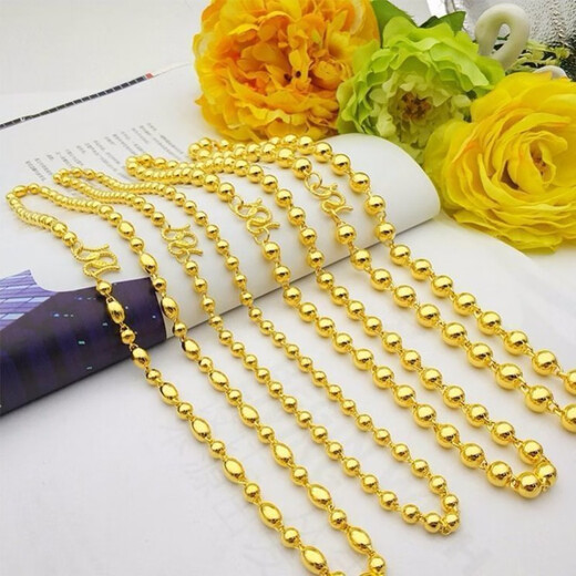 DRJEFUN new Vietnamese sand gold solid light bead necklace for men and women, non-fading glossy round beads transfer bead gold store, sand gold 10 mm thick, 60 cm long, 190 grams solid, sand gold exquisite gift box