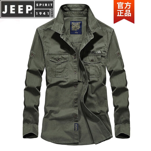 JEEP SPIRITPIRIT长袖衬衫男士春秋休闲纯棉大码宽松衬衣青年上衣薄款外套男 加绒黑蓝色1389 S 均码