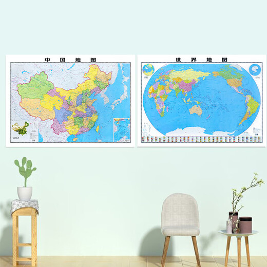 High-definition waterproof China map 2025 new world map 2 sheets in total, about 1.05X0.76 meters, laminated China map for home use China world map stickers