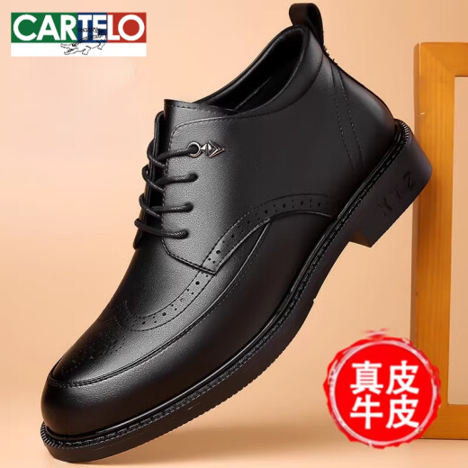 Cartelo Men's New Business Casual Casual-Toe de cuero de punta para hombres Martin Boots Genuine Leather Winter Plus Velvet Cotton Boots Black Single Zapatos 9888 38