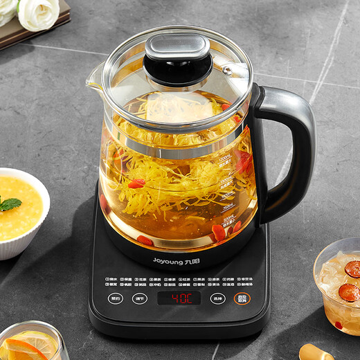 Joyoung 1.7L large capacity health kettle, thermal insulation tea kettle, health electric tea kettle, multifunctional flower tea kettle, household fully automatic tea kettle, glass electric kettle, intelligent temperature adjustment kettle, black 1.7L, free 304 stainless steel tea basket