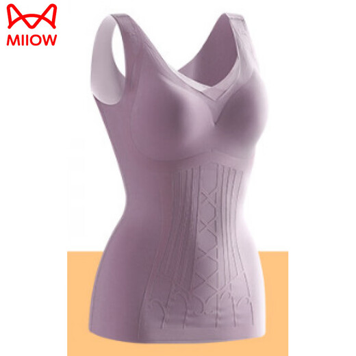 猫人（MiiOW）塑型美体背心女款无痕束胸带胸垫免穿文胸大码收腹收小肚子塑身衣 卡其色 XL